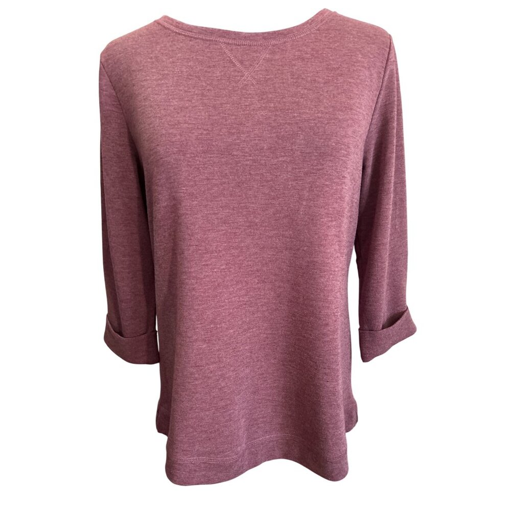 Croft & Barrow Womens Heathered Burgundy 3/4 Sleeve Scoopneck Pullover Sz Small